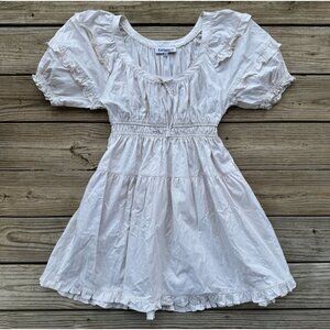 En Saison Ivory Coquette Mini Baby Doll Dress Ruffle puff Sleeve Scoop Neck Sz M
